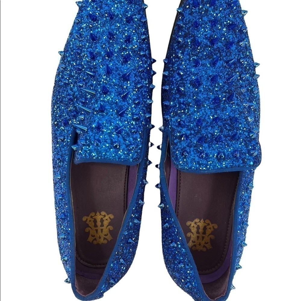 After Midnight Men’s Royal Blue “Ultra Spikes” Sequined Dress Loafer Shoes - Picture 9 of 15